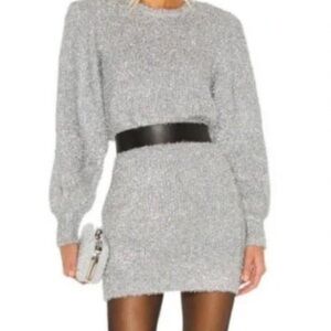 Ronny Kobo Sisilia Metallic Mini Sweater Dress in Silver Size M/L New $338 NEW